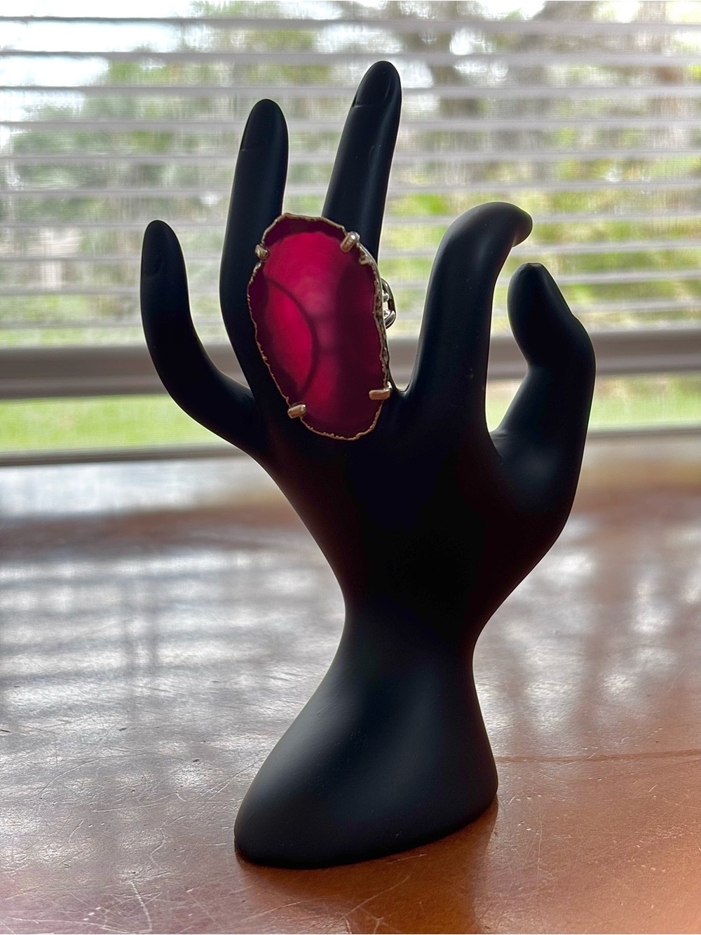 Statement Pink Agate Slice Cocktail Ring
